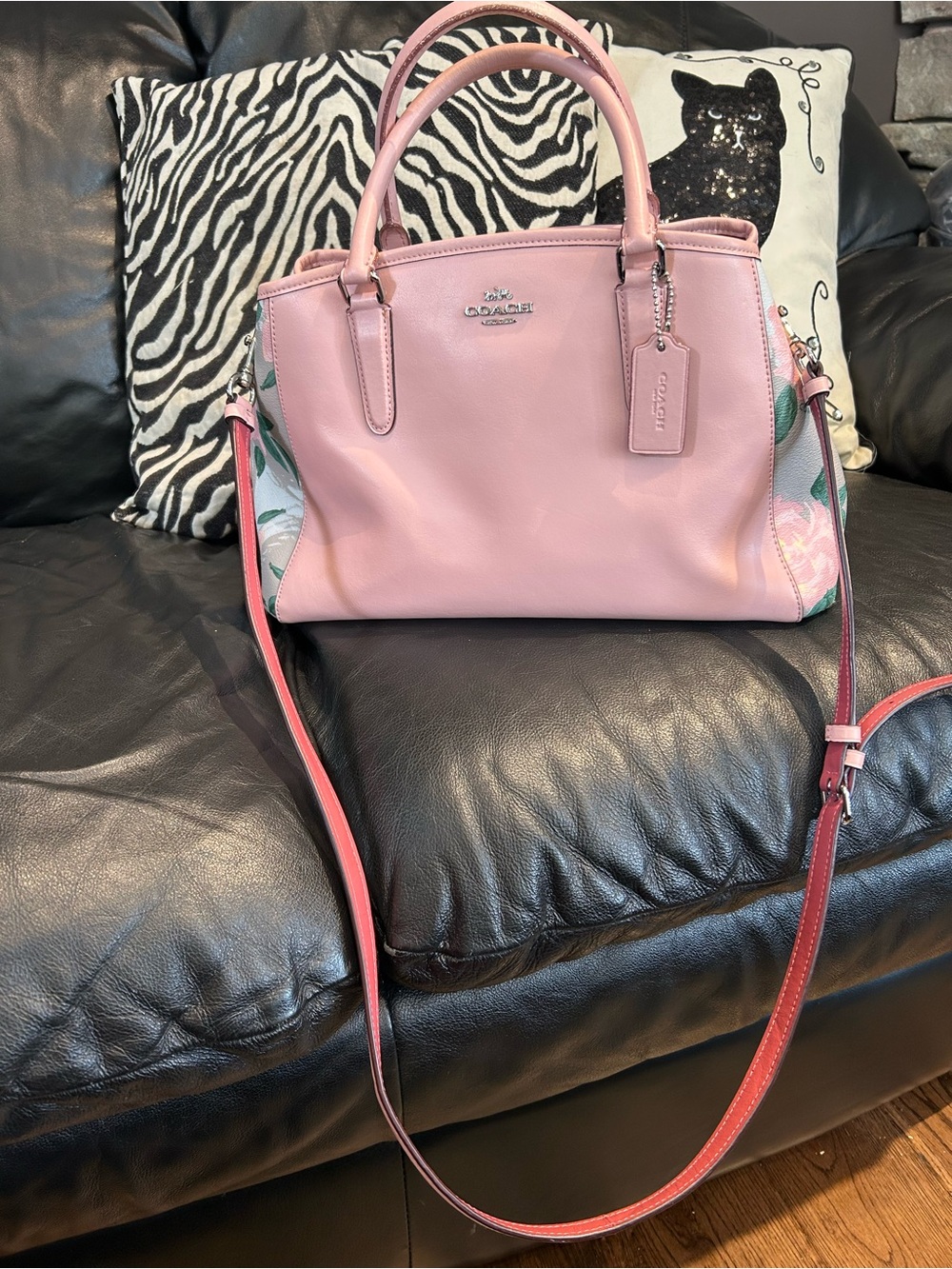 Coach Margot Pink Leather Satchel with Floral Accents